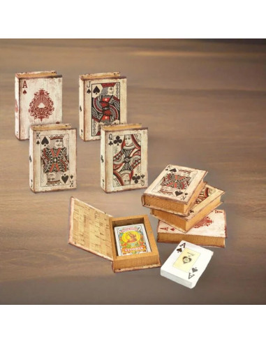 Caixa llibre vintage de fusta amb baralla