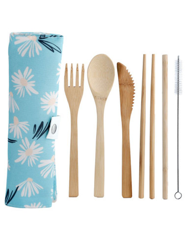 Joc de 6 Coberts 100% Bambú amb Funda - Margarides
