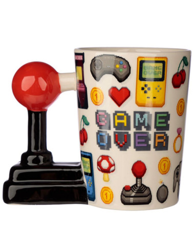 Taza asa con forma de joystick y pixel GAME OVER