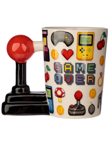 Taza asa con forma de joystick y pixel GAME OVER
