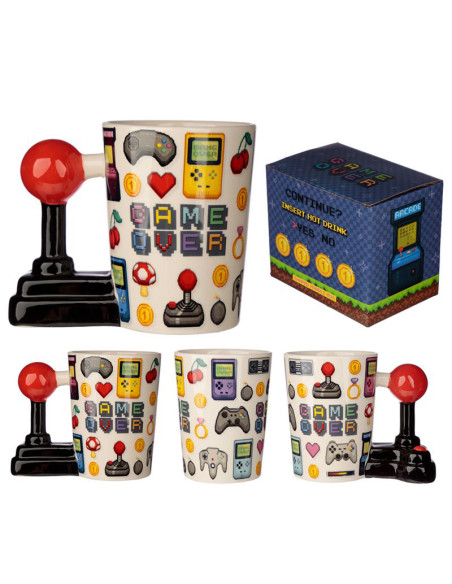 Taza asa con forma de joystick y pixel GAME OVER