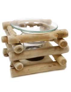 Quemador de Fragancias Madera cuadrado + 3 ceras de soja natural