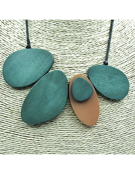 Collaret turquesa 4 ovals fusta i resina