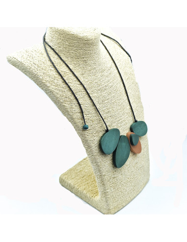 Collaret turquesa 4 ovals fusta i resina