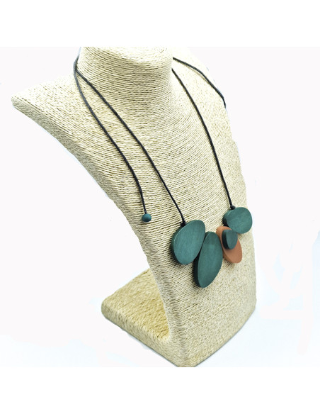 Collaret turquesa 4 ovals fusta i resina