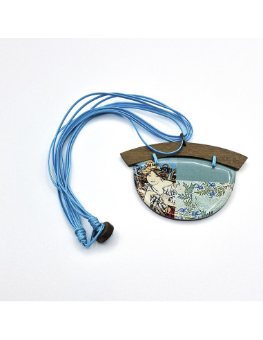 Collar madera muchacha turquesa