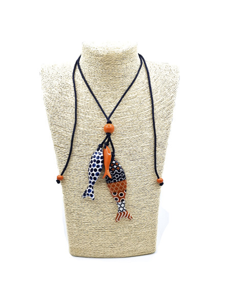 Collaret 3 peixos color blau i coral ajustable