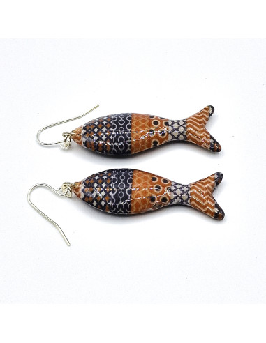 Arracades peix de fusta amb ganxo multicolor...