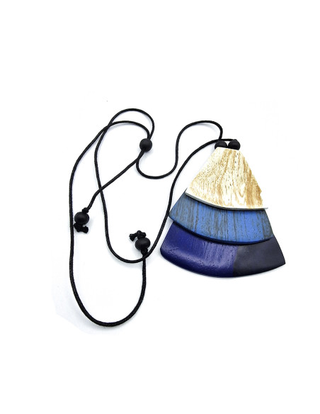 Penjoll de fusta tres paral·lels superposats blau