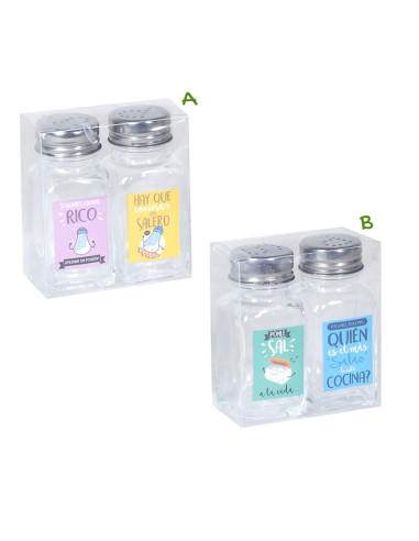 Juego de salero y pimentero con frases