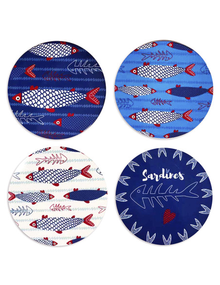 Salvamanteles redondo de cerámica PECES set de 4