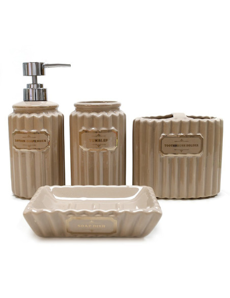 Conjunt de bany retro "Golden Chic" 4 peces camel i daurat