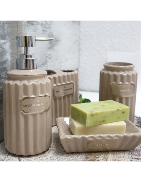 Conjunt de bany retro "Golden Chic" 4 peces camel i daurat