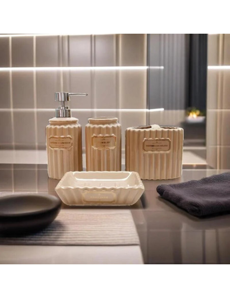 Conjunto de baño retro "Golden Chic" 4 piezas camel y dorado