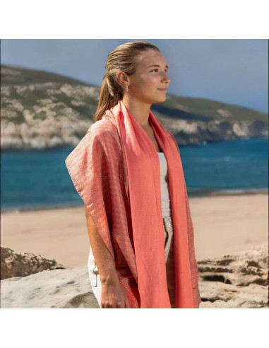 Fular de seda con forro de viscosa 180x50cm coral