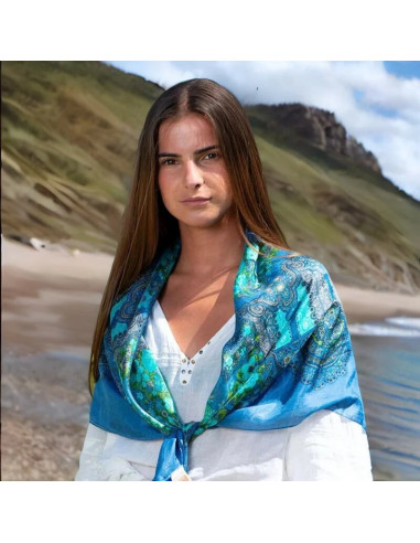 Pañuelo de seda 100x100cm azul claro