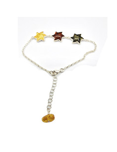 Pulsera ámbar de colores y plata Estrellas