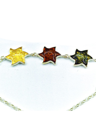 Polsera ambre de colors i plata Estrelles