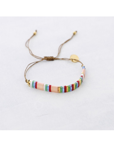 Pulsera ajustable acero macramé cuentas Miyuki