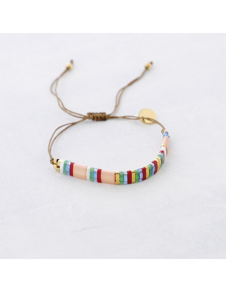 Pulsera ajustable acero macramé cuentas Miyuki