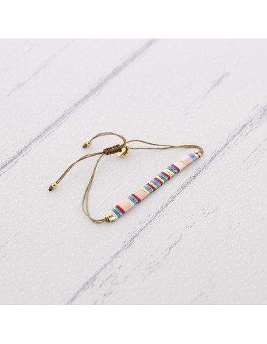 Pulsera ajustable acero macramé cuentas Miyuki