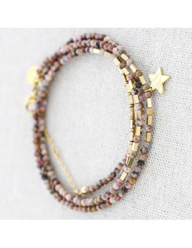 Pulsera vueltas acero piedras  ESTRELLA QUASI