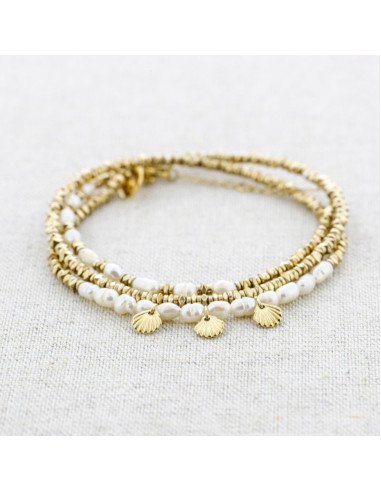 Pulsera acero 3 vueltas piedras y conchas QUASI