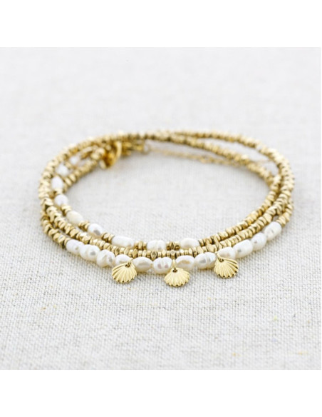 Pulsera acero 3 vueltas piedras y conchas QUASI