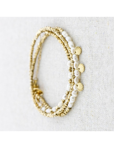 Pulsera acero 3 vueltas piedras y conchas QUASI