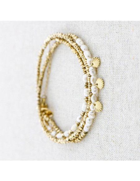 Pulsera acero 3 vueltas piedras y conchas QUASI