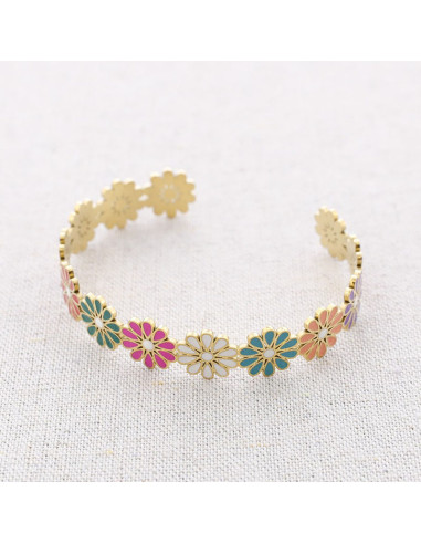 Pulsera acero esmalte ajustable flores QUASI