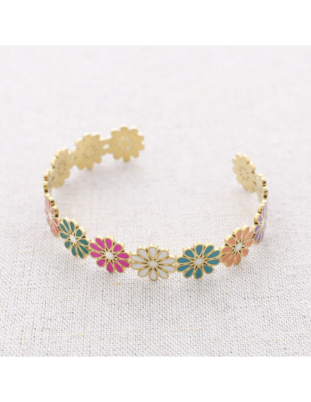 Pulsera acero esmalte ajustable flores QUASI