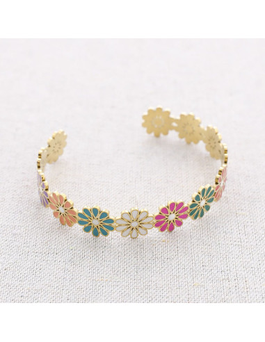 Pulsera acero esmalte ajustable flores QUASI