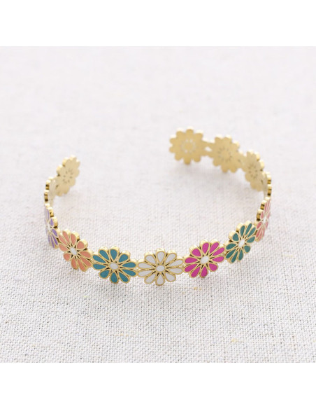 Pulsera acero esmalte ajustable flores QUASI
