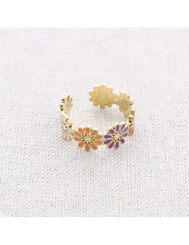 Anillo acero esmalte ajustable flores QUASI