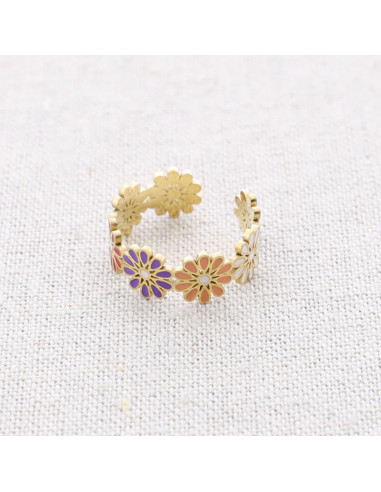 Anillo acero esmalte ajustable flores QUASI